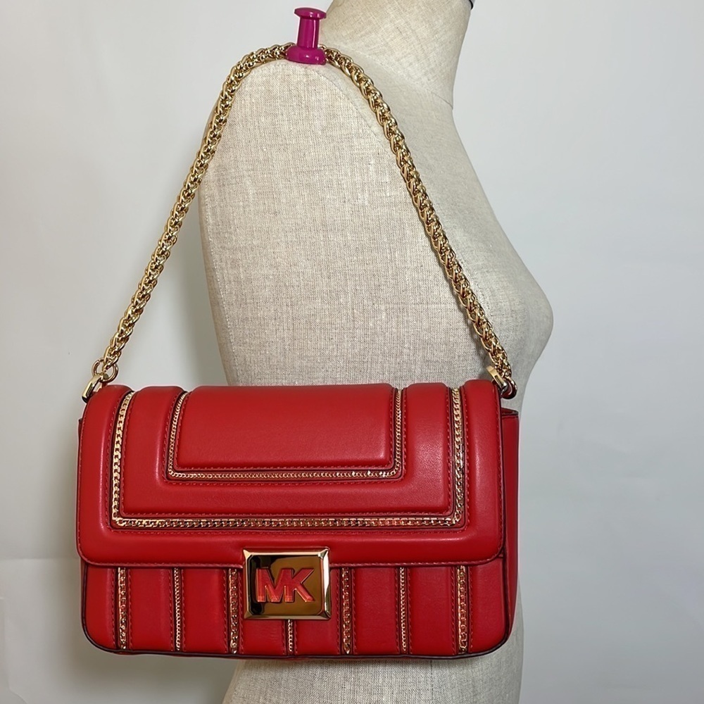 Michael Kors ❤️ chain link red shoulder bag crossbody - Picture 5 of 14